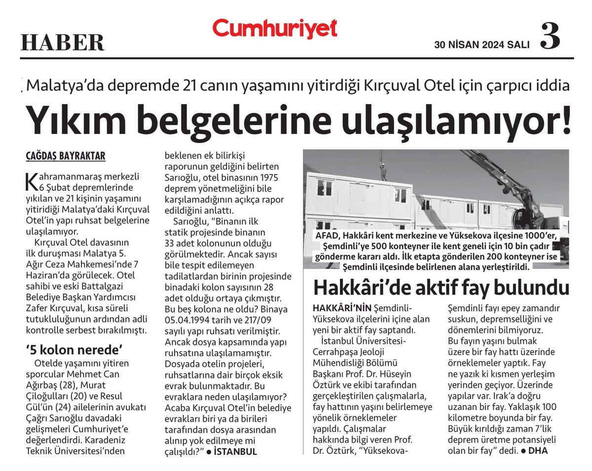 'BELGELER YOK MU EDİLDİ?' 'Binaya 05.04.1994 tarih ve 217/09 sayılı yapı ruhsatı verilmiştir. Ancak dosya kapsamında yapı ruhsatına ulaşılamamıştır. Dosyada otelin projeleri, ruhsatlarına dair birçok eksik evrak bulunmaktadır. Bazı tadilat projelerine, statik projelere…