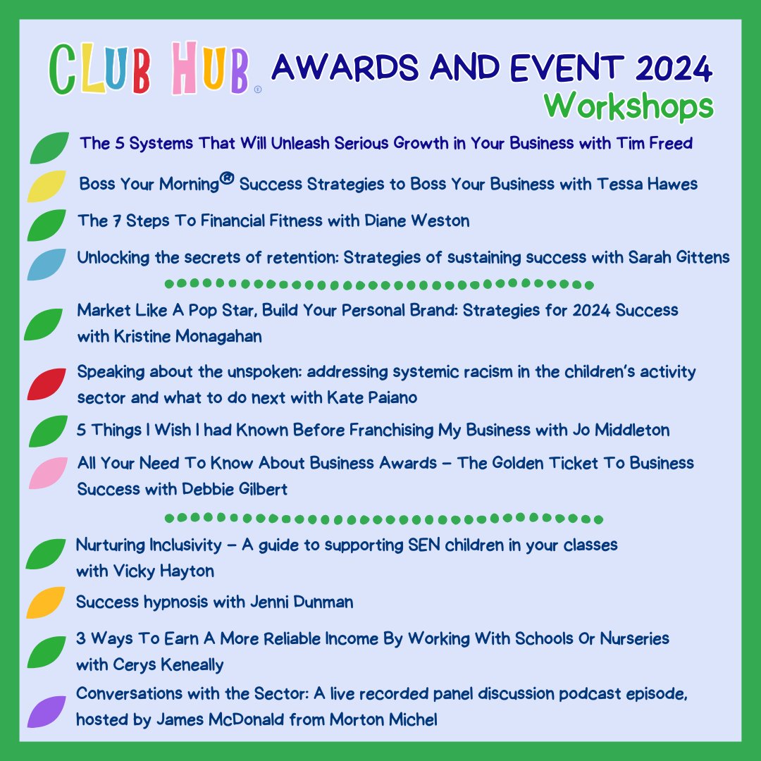Check out all our amazing 2024 Club Hub Event Workshops! Which ones will you choose this year? Not got your ticket yet? Book Now - clubhubuk.co.uk/event-tickets/… #ClubHubEvent2024 #ClubHubUK #ClubHubmember