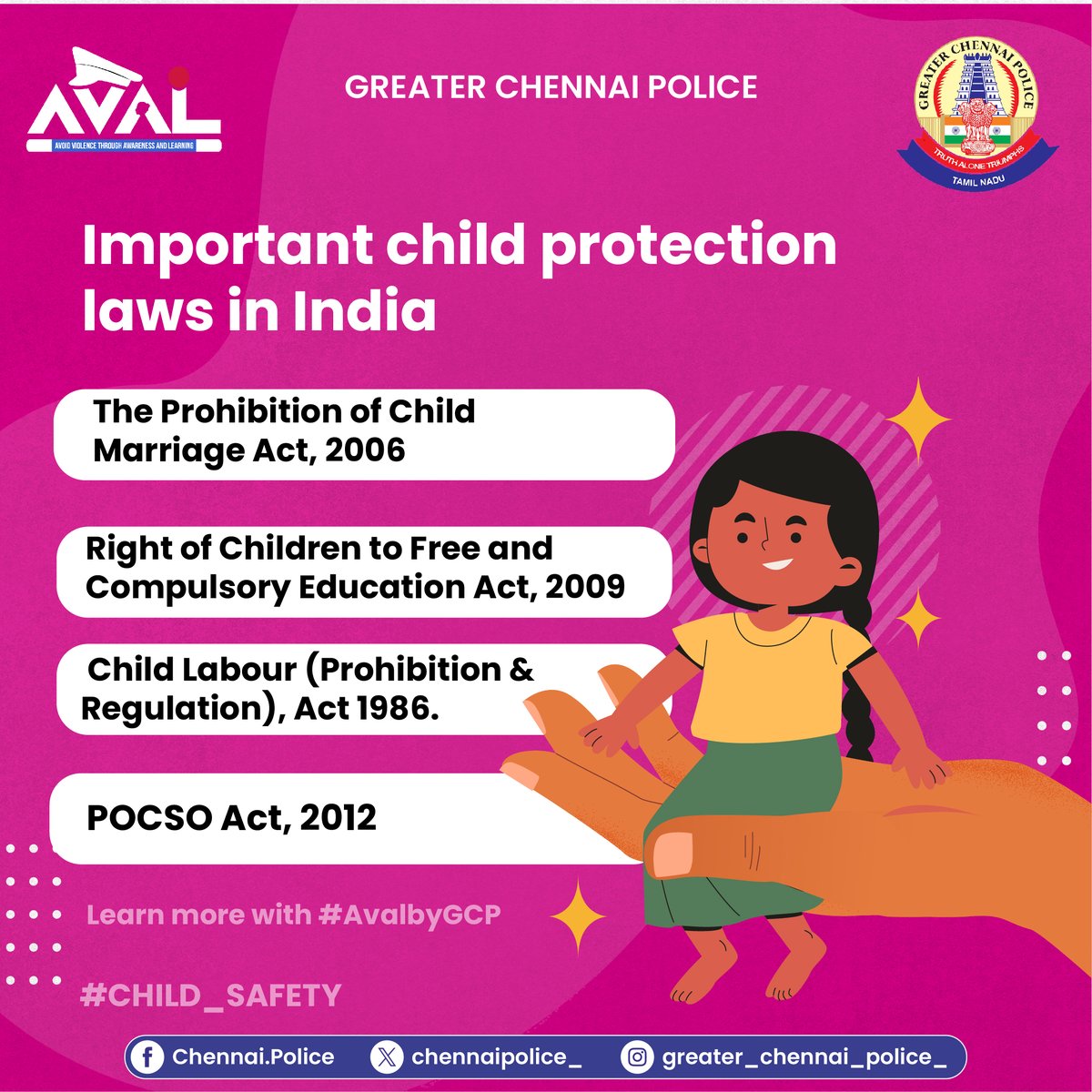 chennaipolice_'s tweet photo. Learn about the legal safeguards in place to ensure the safety and well-being of our youngest citizens. From stopping child labor to education rights, let's empower our kids with knowledge and protection.
#அவள் #Avalsafety #Childrens #Awalawareness #avalbygcp #GCPAVAL https://t.co/A03XM9MJOi