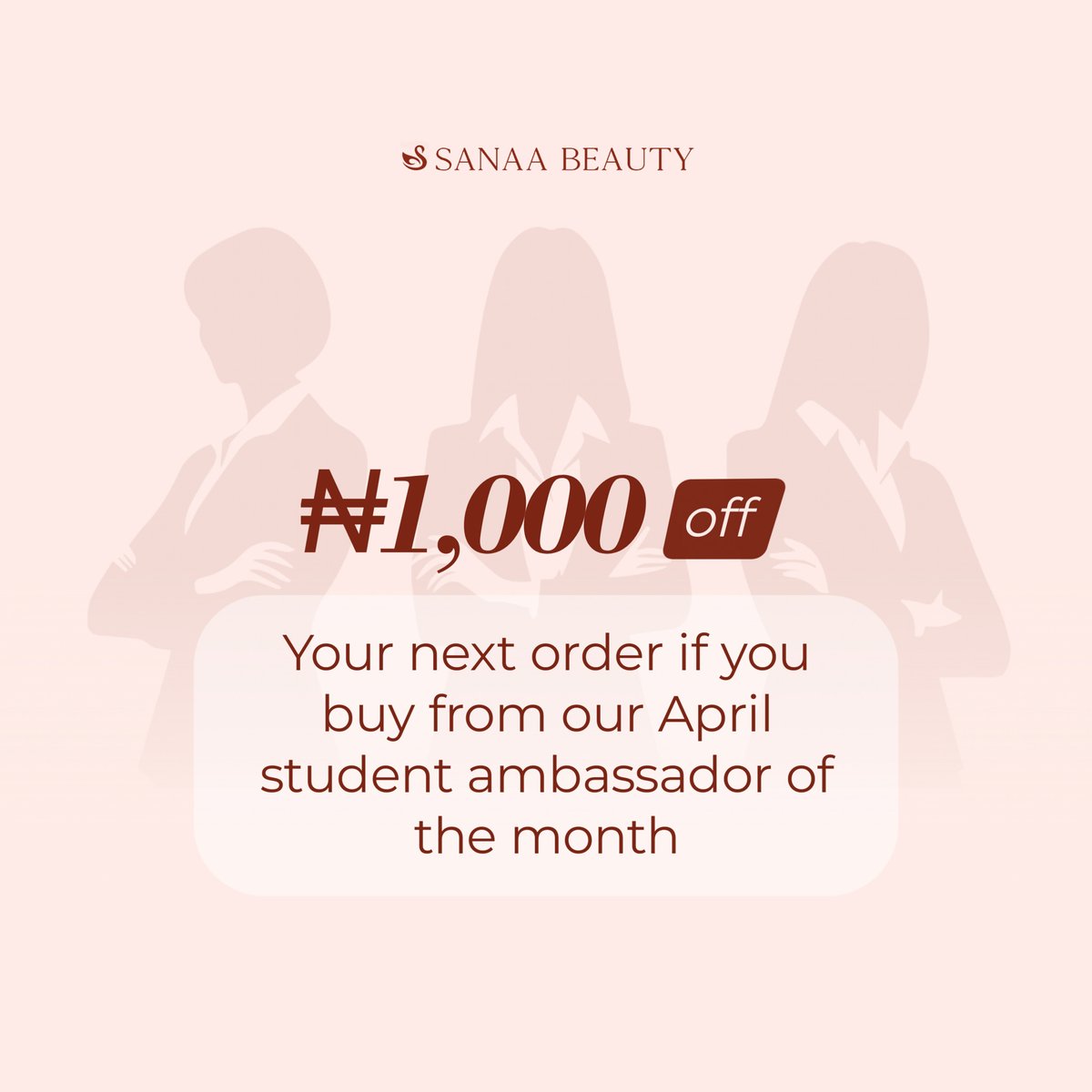 Huge congrats to our April Student Ambassador of the Month, Joy Akala @joy_your_socialmediamanager To celebrate Joy, we're offering a special discount! N1,000 off your next Sanaa Beauty order from her Thanks Joy for being a part of the Sanaa Beauty fam #SanaaStudentAmbassador