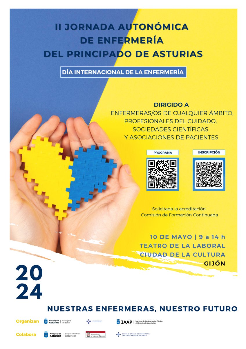 ‼️Inscríbete en la 𝗜𝗜 𝗝𝗼𝗿𝗻𝗮𝗱𝗮 𝗔𝘂𝘁𝗼𝗻ó𝗺𝗶𝗰𝗮 𝗱𝗲 𝗘𝗻𝗳𝗲𝗿𝗺𝗲𝗿í𝗮‼️ ✅ Proyectos sobre innovación e investigación en cuidados 📆10 de mayo 📌Teatro de Laboral Ciudad de la Cultura ℹ️ 👉 acortar.link/Pw0Hcp