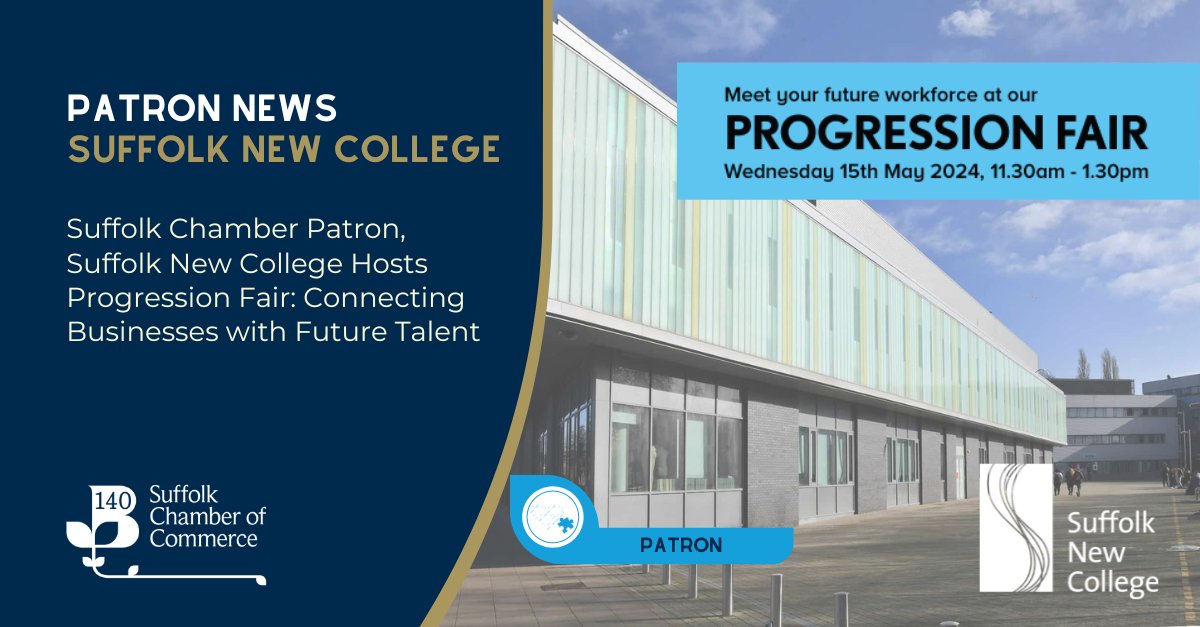 🌟 Calling all Suffolk businesses! 🌟Looking to connect with your future workforce? 🎓 Join @Suffolknewcoll Progression Fair on 15 May, 11:30 am - 1:30 pm! 🗓️ Find out more: suffolkchamber.co.uk/latest-news/su… #SuffolkBusiness #FutureWorkforce #ProgressionFair