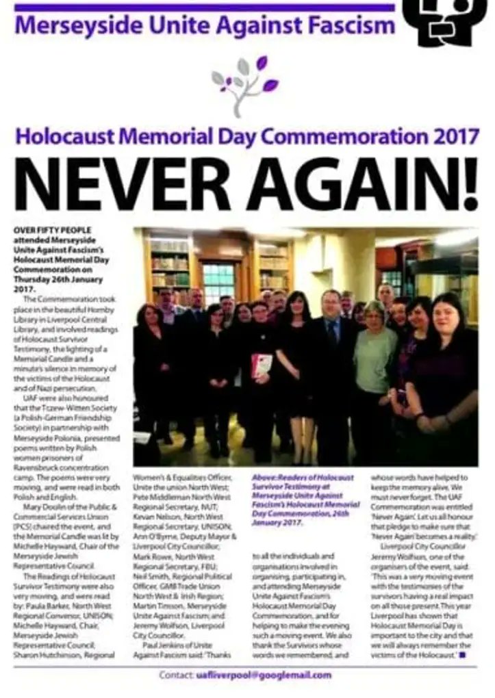 #OTD 1945 Ravensbruck concentration camp was liberated. At Merseyside @uaf's 2017 Holocaust Memorial Day Commemoration, UAF were honoured that the Tczew-Witten Society, in partnership with Merseyside Polonia, presented moving poems by Polish women prisoners of Ravensbruck.