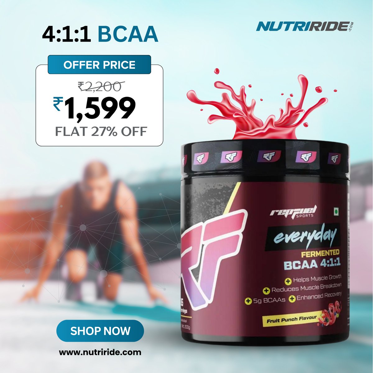 Unleash the power of Repfuel Sports #BCAA in the robust 4:1:1 ratio for ultimate muscle growth and recovery! 💪⚡️

Order Online: nutriride.com/products/repfu…

#RepfuelBCAA #MuscleRecovery #MuscleStrength #Nutriride