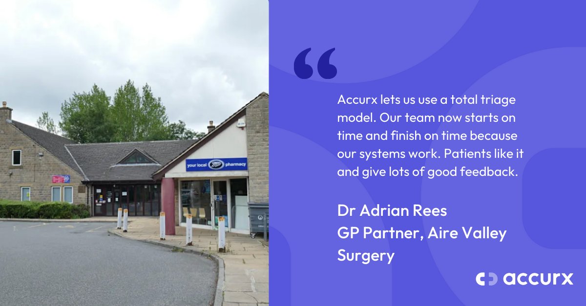 Empowering patients with total triage 🌟 Aire Valley Surgery's adoption of @Accurx has led to faster access to care, reduced wait times, and increased staff satisfaction levels. 👉 lnkd.in/gVZf3ibD #HealthTech #TotalTriage #Accurx