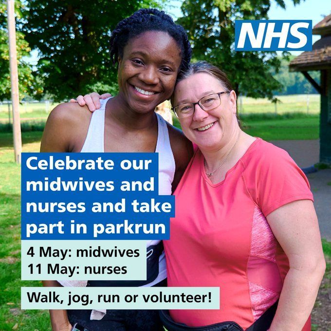 Celebrate the International Day of the Midwife #IDM2024 & International Nurses Day #IND2024 by taking part in parkrun! Register for your local parkrun and take part on 4 May for International Day of the Midwife and 11 May for International Nurses Day! buff.ly/2MyasuY