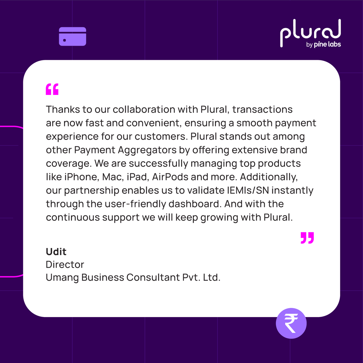 iTech’s partnership with Plural powered efficient sales and an effortless checkout experience.
.
.
.
.
.
#apple #payments #plural #testimonial #onlinepayments #digitalpayments #fintech #brand