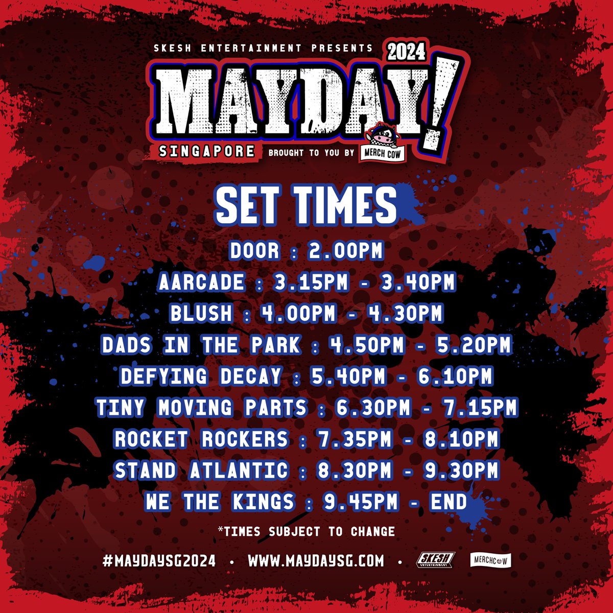 Set times for this year’s #MaydaySG2024! We are also excited to announce @aarcadeband as our pick from the @themerchcow Battle of the bands! We’ll see you this 1st May!