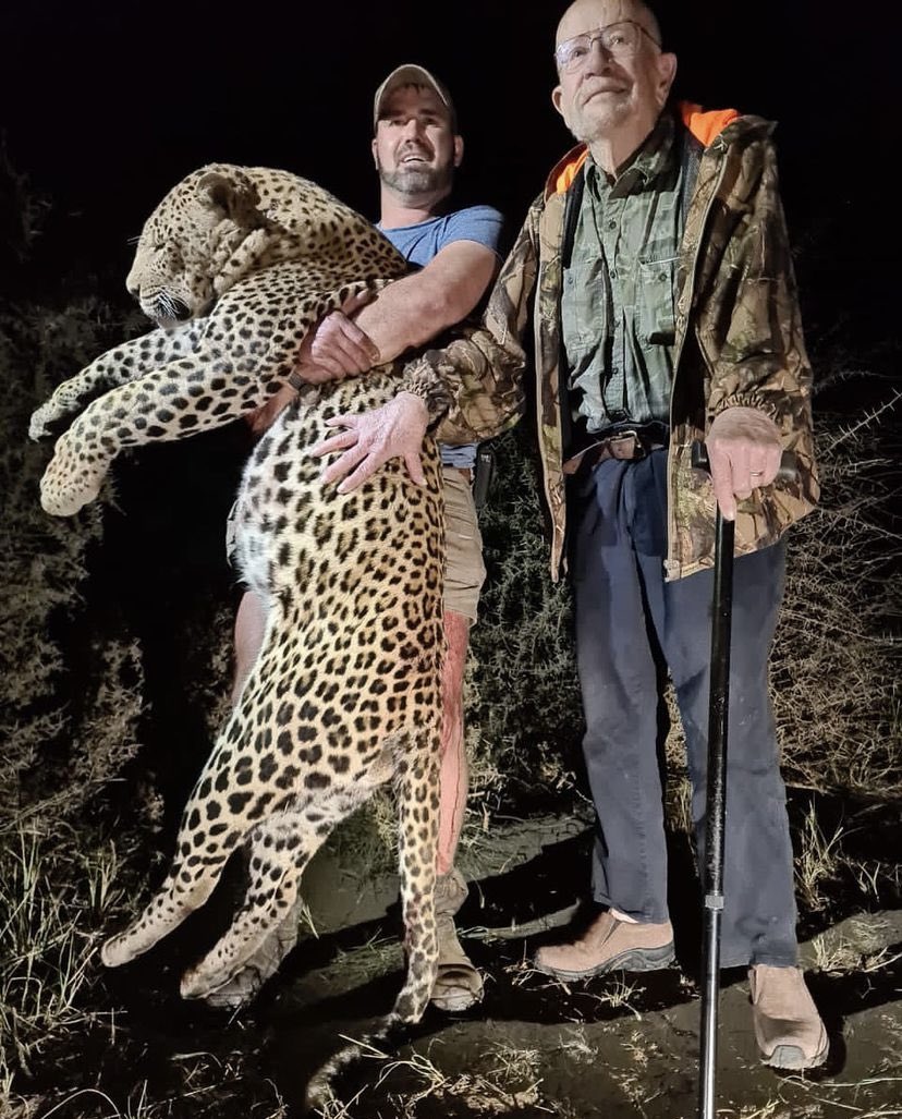 Brian Roodt (Quality Hunting Safaris) & 87 year old client. The geriatric accomplished his goal to kill the last of the dangerous 7. So easy to kill a leopard. RT
#BanTrophyHunting 
@SARA2001NOOR @Angelux1111 @Gail7175 @DidiFrench @Lin11W @PeterEgan6 @RobRobbEdwards