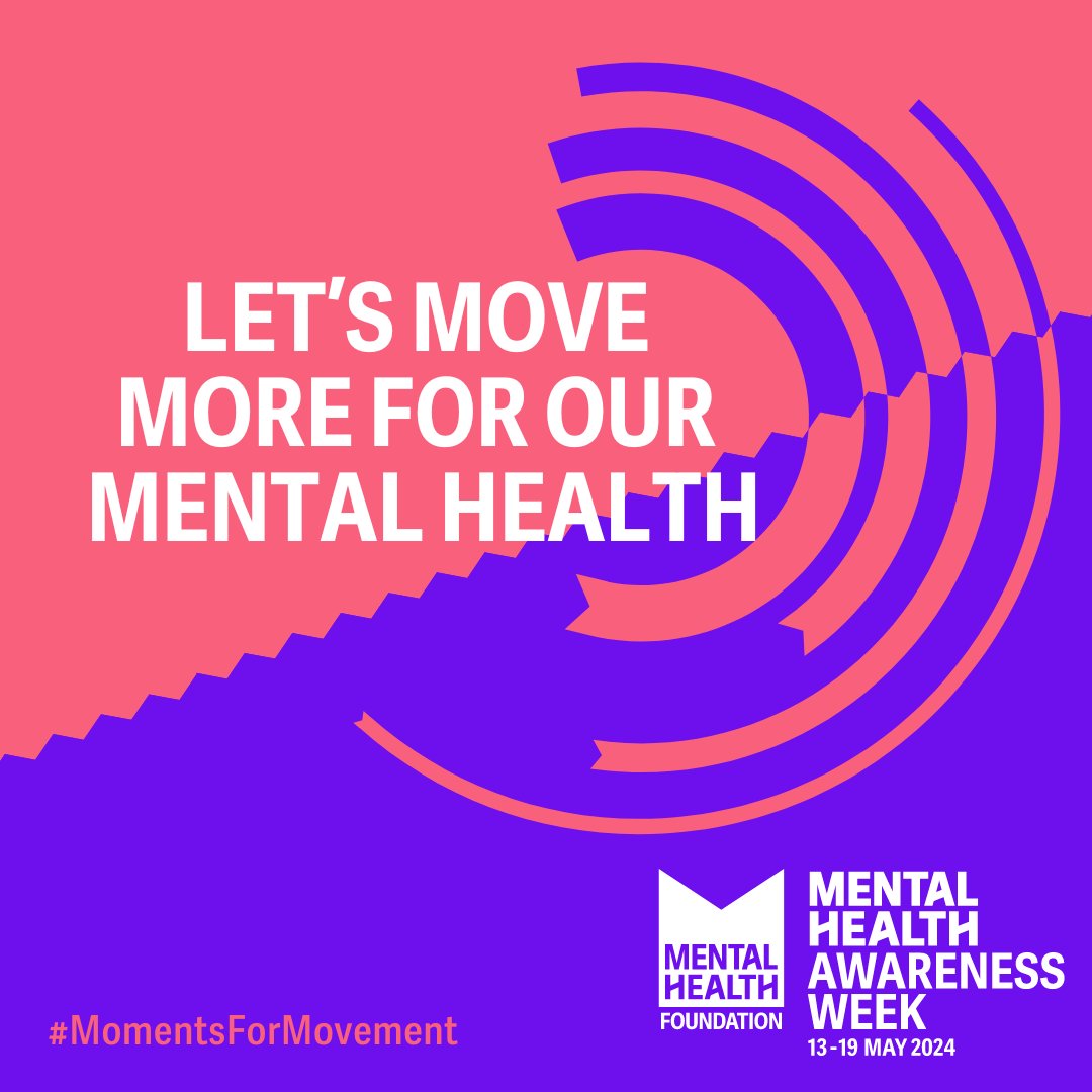 This #MentalHealthAwarenessWeek 13 - 19 May, get moving for your mental health by finding moments for movement every day.  Get more tips from @mentalhealth #momentsformovement