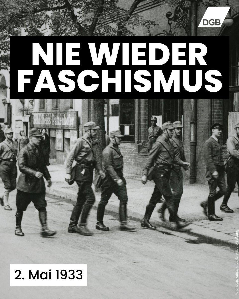 Am 2. Mai 1933 stürmten die Nazis in ganz Deutschland die Gewerkschaftshäuser. Für viele Gewerkschafter*innen war dies der Beginn jahrelanger Verfolgung und Unterdrückung. Niemals vergessen, niemals wegschauen. Wir müssen unsere #Demokratie verteidigen! #NieWiederFaschismus