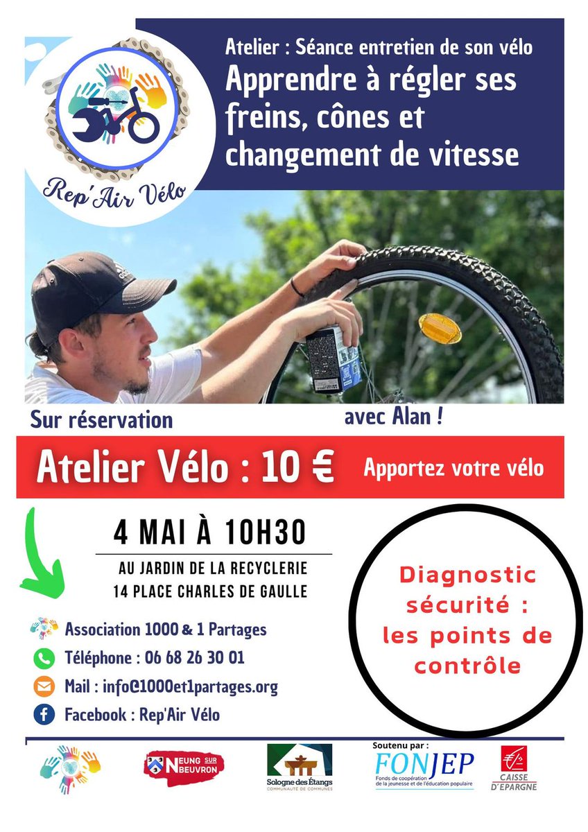 Apprendre à régler ses freins de vélo avec Alan le 4 mai à 10h30

#sologne #loiretcher