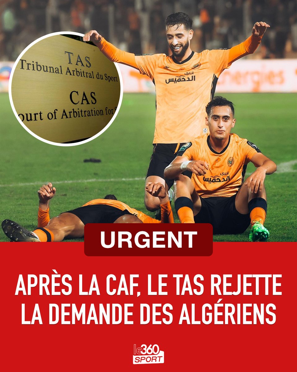 🇲🇦🇩🇿 FLASH - Nouveau revers pour la Fédération algérienne de football (FAF)

Après son rejet initial par la CAF, le Tribunal arbitral du sport (TAS) a également rejeté la demande de la FAF et de l’USM Alger visant à annuler la décision de l’instance africaine, rendue le 24 avril…