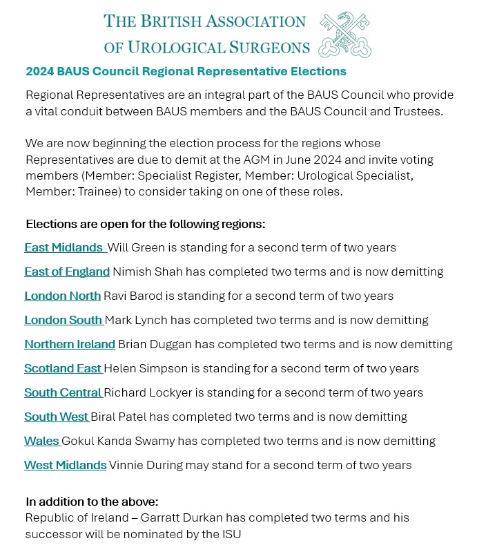 👀 BAUS COUNCIL REGIONAL REPRESENTATIVES Nominations are invited from regions shown below. ‼️ DEADLINE 12 NOON, THURS 2 MAY‼️ Log in for the job description & nomination forms: ow.ly/b3c050Rf1ea @JoCresswell4 @IPearce82