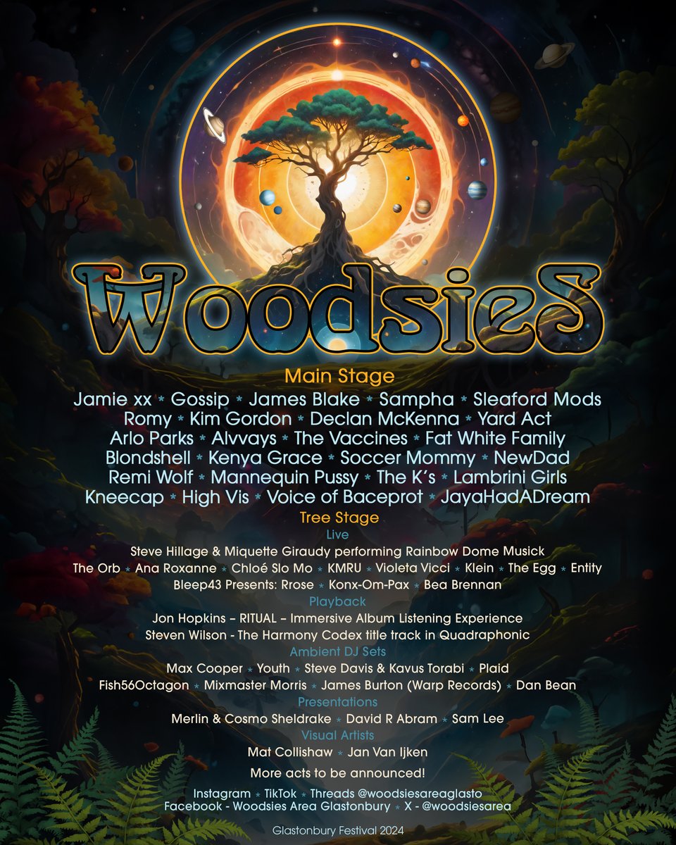 We have The Woodsies Lineup!

#glastonbury2024 #glasto2024 #glastonbury #glastonburyfestival #glasto #glastofest #glastophoto #glastonburyinfo #glastonburycountdown #glastonburytickets #festivals #music #festival