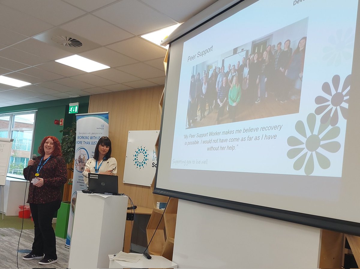 @emclayton6 and Joanna Duke from @DPT_NHS Together team speaking passionately about the importance of peer support, experts by experience and carers at our Welcome to DPT day. #greatplacetowork @DPT_Jobs