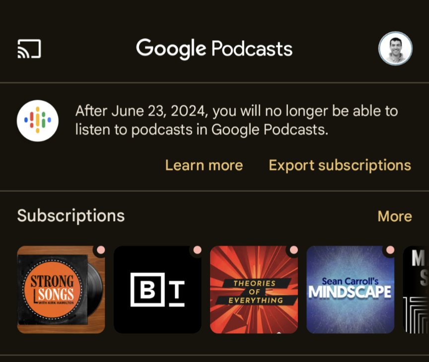 Saying goodbye to #googlepodcast by @google ! 30 days till another product from GOO goes 2 the graveyard. Been a nice ride. Totally dislike Spotify's UI/UX and not fan of <a href="/YouTube/">YouTube</a> music either. Any suggestion ? Thx