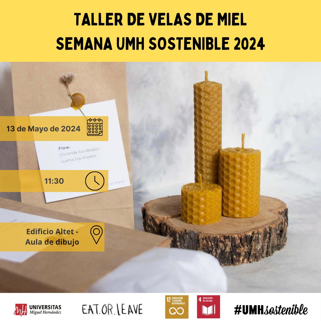 Elabora tu propia vela utilizando únicamente cera de abeja y algodón🐝

Apúntate a este taller y aprende a como hacer una vela natural de forma sencilla y divertida 🧚‍♂️

Más información en umhsostenible.com