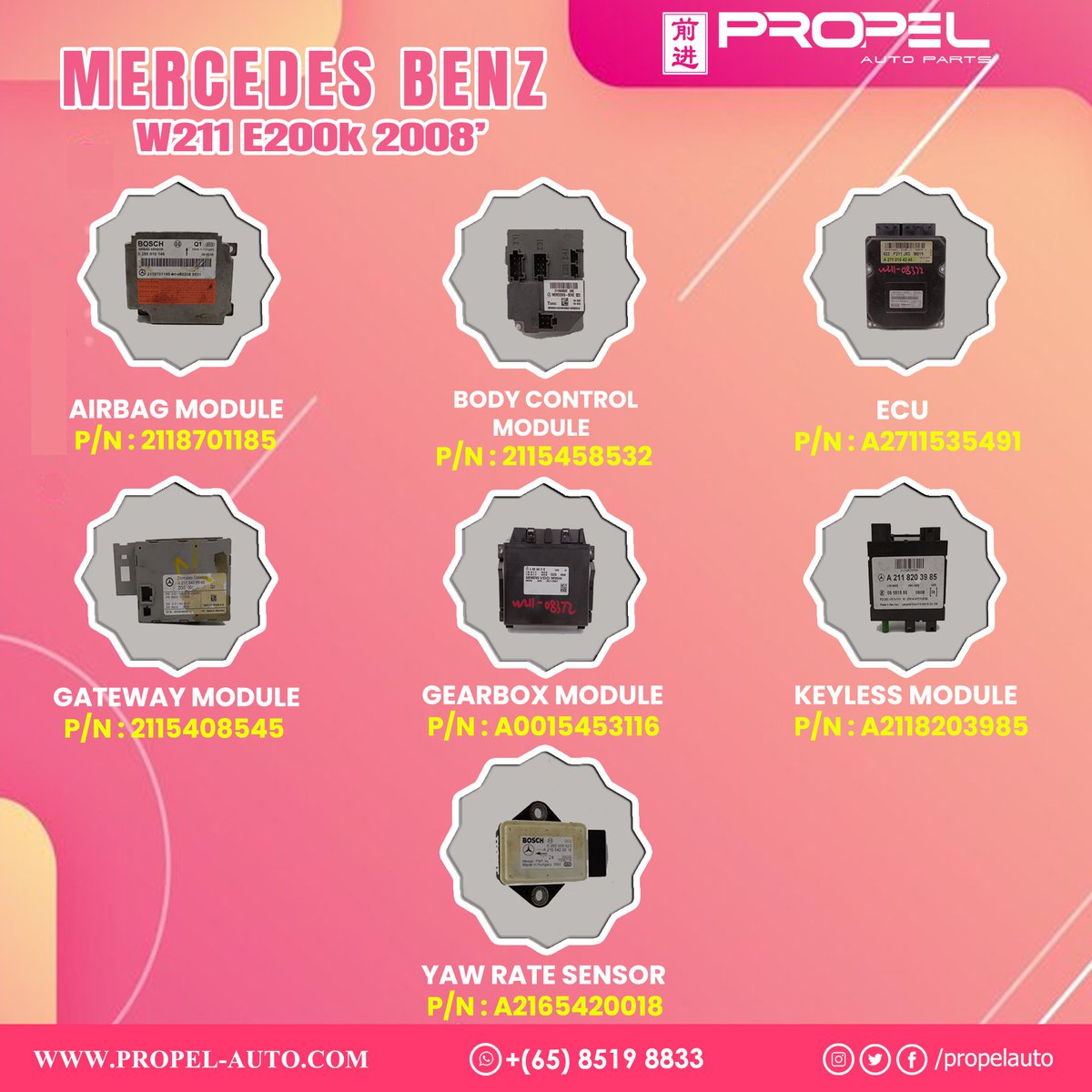 Mercedes W211 E200K 2008' Electrical Control Modules available #ForSale

Ping us & Shop now at #PropelAutoParts #SG

#W211 #E200K #SingaporeCar #ControlModules #GearboxModule #ECU #Useditems #Secondhandparts #PropelAuto #Mercedes #Modules #Electrical #MercedesParts #Ping #ShopNow