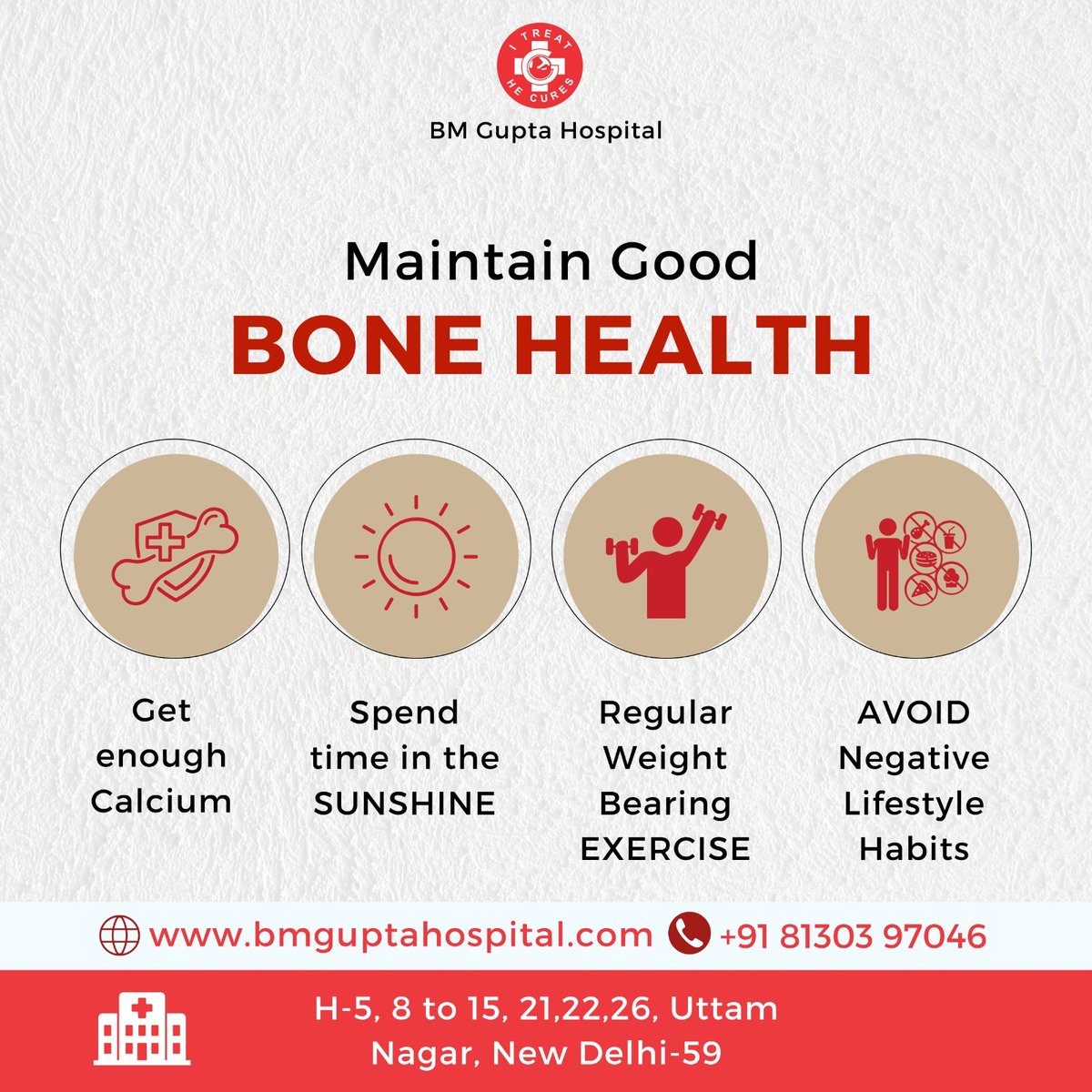 Strong bones are essential for a healthy life!  
For more info
Call us at  91 81303 97046
Mail us: bmguptagnh@gmail.com

#BMGH #BMGuptaHospital #health #healthcare #CalciumRich #SunshineVitamin #HealthyBones #FitnessTips #WellnessGoals #bonehealth