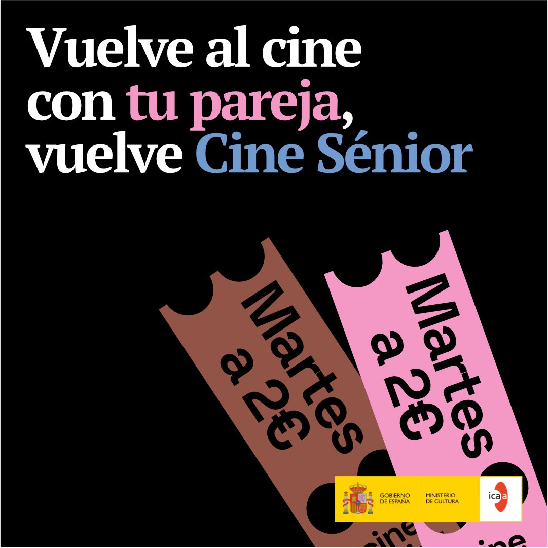 🚨 Si tienes 65 años o más, esto te interesa 👇 🎟️ El programa 'Cine Sénior' está de vuelta: ven con tu pareja o con amigos a disfrutar del cine a un precio muy bajo 👉 Consulta en los cines asociados, en tu sala más cercana o de forma online