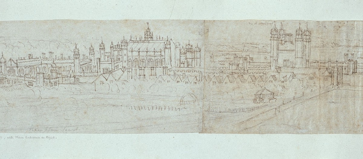 A 16th-century sketch of Hampton Court Palace 🏰 With conservation work on the Tudor Kitchens' chimneys in full swing, we've been delving into the archives 📖 👀 Can you spot them here? 🧱 ✍️Anthonis van den Wijngaerde's sketch of Hampton Court Palace from the North © Ashmolean