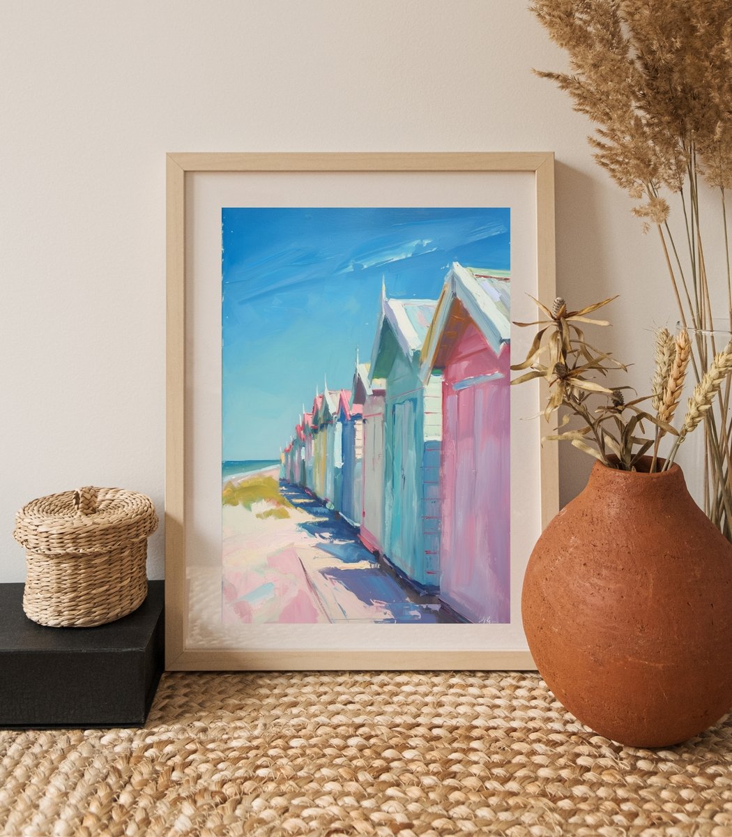 Seaside serenity in vibrant colors! 🌈🏖️ Lena Art Design's print brings the charm of beach huts and sandy shores to your home. #BeachVibes #ColorfulArt #LenaArtDesign