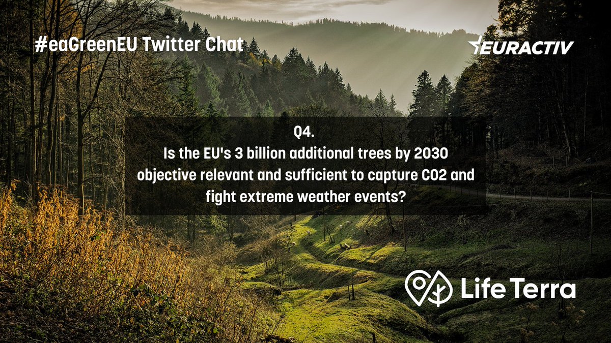 Q4. Is the EU's 3 billion additional trees by 2030 objective relevant and sufficient to capture CO2 and fight extreme weather events? #eaGreenEU @LIFETerraEurope