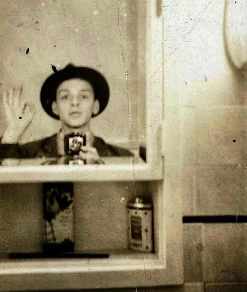 Frank Sinatra selfie, taken at his apartment in Hoboken, New Jersey, 1938.