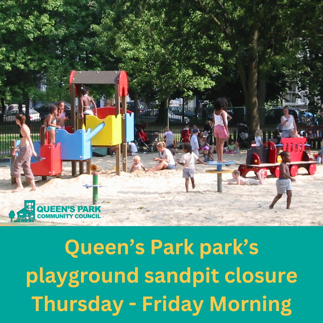 *Important Information*

The Queen's Park sandpit will be closed for a sandy refresh on Thursday, April 2nd, reopening Friday morning, April 3rd. ️

We apologize for the inconvenience caused!

#QPCC #QPCouncil #YourCommunity #YourCouncil