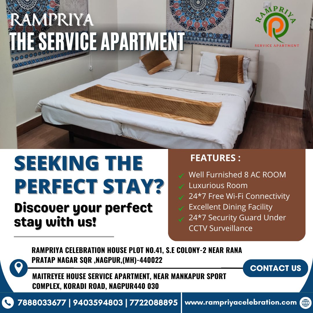 Ready for your perfect stay? Let us make it a reality! 
.
.
#PerfectStay #Hospitality #Comfort #ViralPost #ViralPoster #nagpur #nagpurcity #rampriyaserviceapartment