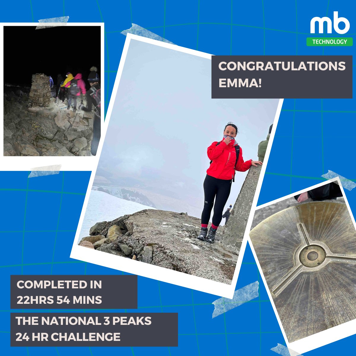 🎉 We're thrilled to announce that Emma Wroot has conquered the National 3 Peaks 24hr Challenge! 🏔️

If you'd like to contribute to her cause, you can still donate here : ow.ly/8GeW50RsitF 

#TeammateTuesday #National3Peaks #24hrChallenge #MakeAWishUK #MBTechnology