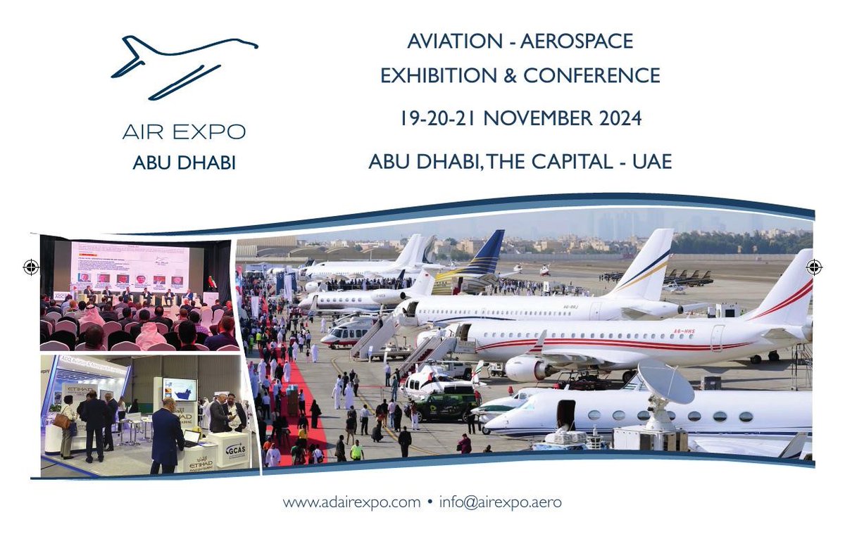 .'We are excited to announce our partnership with the @ABUDHABIAIREXPO, aviation exhibition & conference, taking place in Abu Dhabi, UAE, from November 19th to 21st, 2024.'

Register here - adairexpo.com

#Airexpo #airexpoabudhabi #Collaboration #BusinessAviation