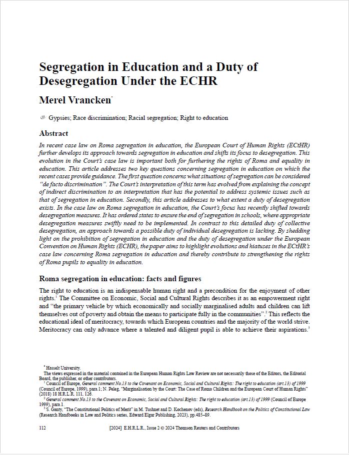 ❗️Publication alert❗️
My article on Segregation in Education and a Duty of Desegregation Under the ECHR, for which I won the Jonathan Cooper OBE prize last year, has been published in European Human Rights Law Review 👇

Full text available via Westlaw
<a href="/EHRLR_Editor/">EHRLR</a>
