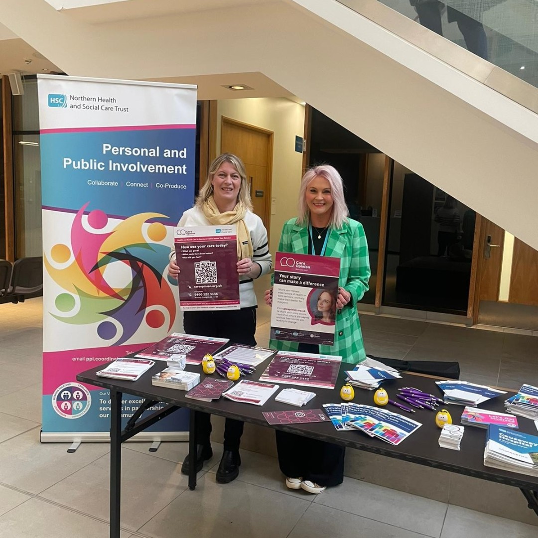The involvement Team are in Ballymena Health and Care Centre today sharing the opportunity of Care Opinion and Personal and Public Involvement with staff and service users 🌟 If you would like to know more about PPI contact Involvingyou@northerntrust.hscni.net 💻
