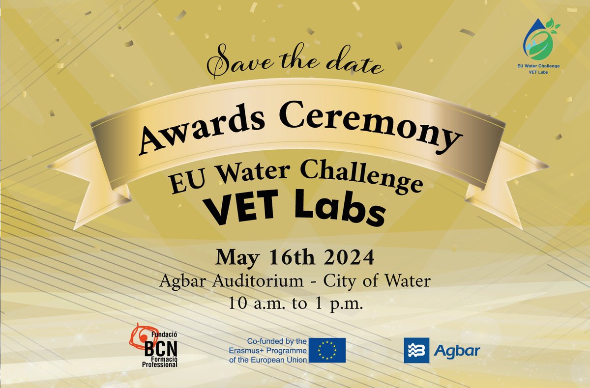 Fundació BCN FP (@fundaciobcnfp) on Twitter photo ⚠️SAVE THE DATE
🏆Acte d'entrega de premis #MetròpolisFPLab Internacional🍾🎉
🏆EU Water Challenge VET Lab Awards Ceremony🇪🇺💧
❓Quan/When:16-05-24
🗺️On/Where: Agbar Auditorium, c/Carrer de l'Encuny 19U, 08038,BCN
🕑Hora/Time:10am-1pm
➡️Inscripció/Register:shorturl.at/lFLN9 ⚠️SAVE THE DATE
🏆Acte d'entrega de premis #MetròpolisFPLab Internacional🍾🎉
🏆EU Water Challenge VET Lab Awards Ceremony🇪🇺💧
❓Quan/When:16-05-24
🗺️On/Where: Agbar Auditorium, c/Carrer de l'Encuny 19U, 08038,BCN
🕑Hora/Time:10am-1pm
➡️Inscripció/Register:shorturl.at/lFLN9