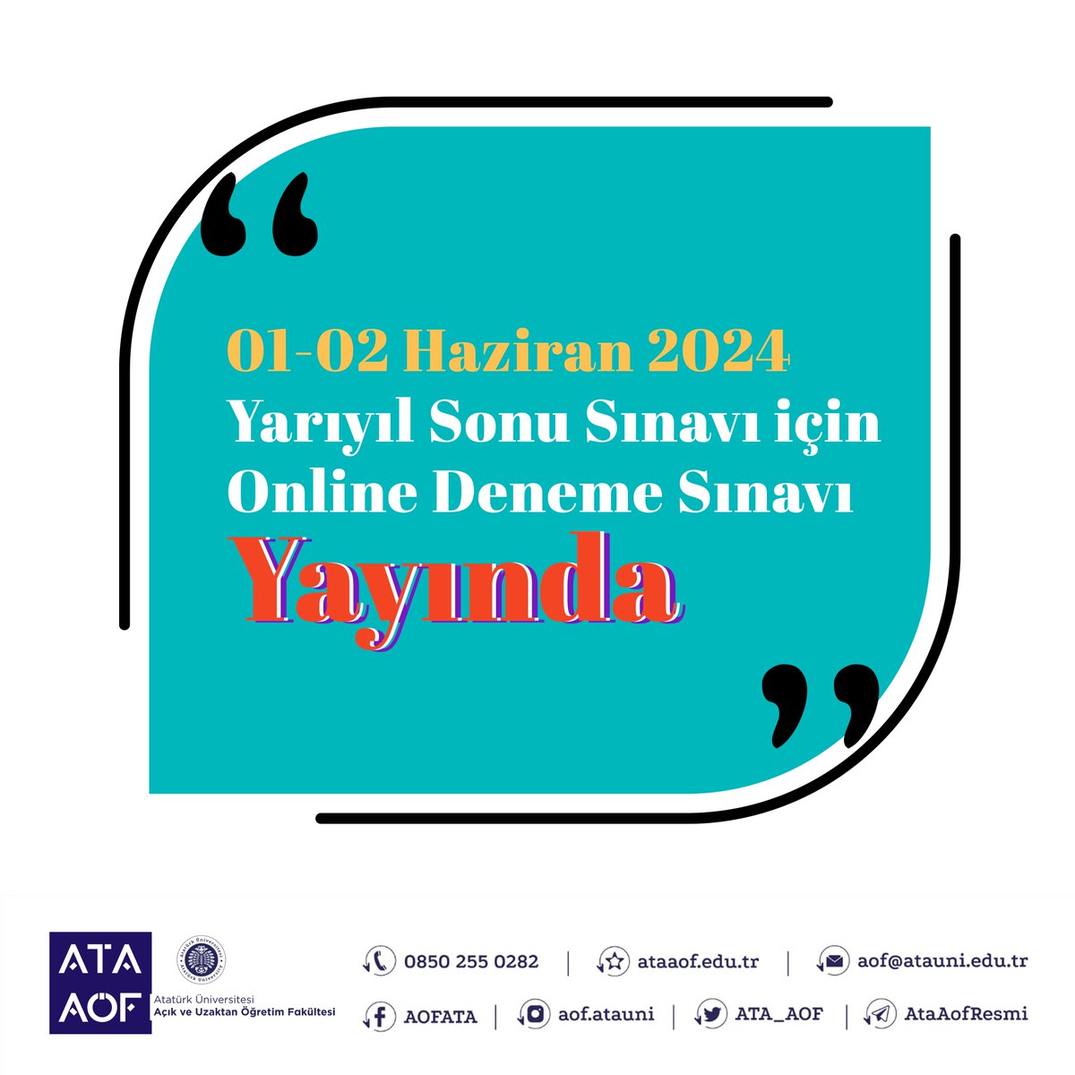 Online Deneme Sınavı Modülü Yayında Yarıyıl Sonu (Final) Sınavı için Online Deneme Sınavı Modülüne, Öğrenme Yönetim Sistemine (ÖYS) giriş yaptıktan sonra sol menüde yer alan 'Deneme Sınavları' başlığından ulaşabilirsiniz. Ayrıca online deneme sınavlarına AtaMeta ve mobil…