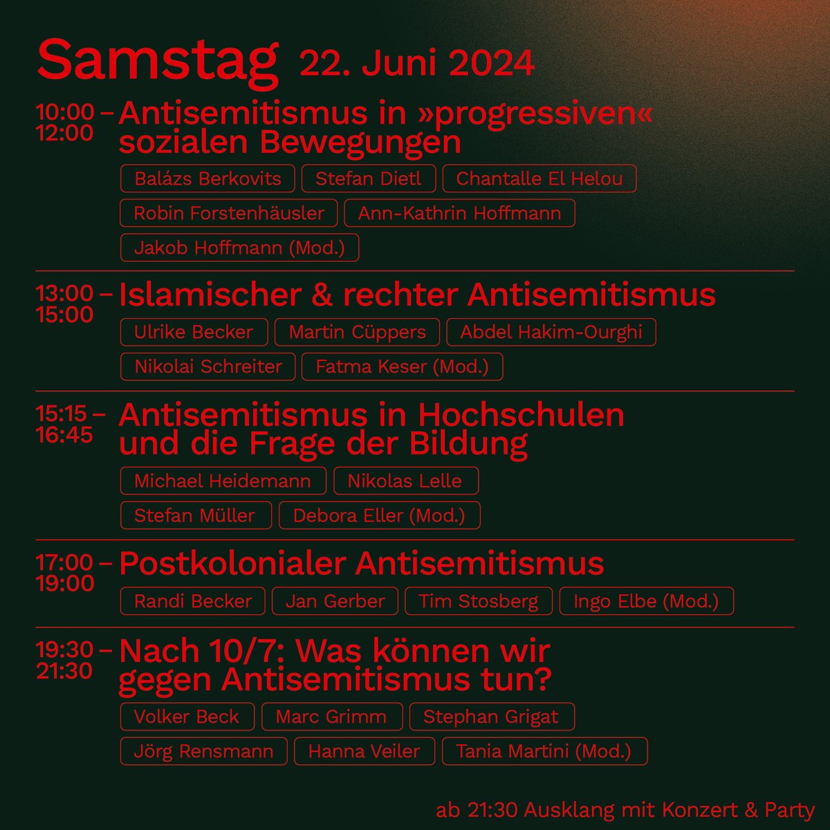 Gesellschaft für kritische Bildung (@gfkb_2022) on Twitter photo Jetzt online:
Das Programm zu unserer Konferenz "Grenzen der Aufklärung. Der 7. Oktober und die Gegenwart des Antisemitismus" vom 20.-22. Juni in Köln.
Mit Beiträgen von <a href="/Volker_Beck/">Volker Beck 🐋 🇺🇦🇮🇱🎗️</a> <a href="/HannaVeiler/">Hanna Veiler</a> <a href="/ulrikebecker12/">Ulrike Becker</a> <a href="/kittyannesummer/">Tom Uhlig</a> <a href="/nikolaslelle/">nikolas lelle (offline)</a> <a href="/LizasWelt/">Alex Feuerherdt</a> <a href="/fatmakeser_/">fatma keser</a> u. v. a. Jetzt online:
Das Programm zu unserer Konferenz "Grenzen der Aufklärung. Der 7. Oktober und die Gegenwart des Antisemitismus" vom 20.-22. Juni in Köln.
Mit Beiträgen von <a href="/Volker_Beck/">Volker Beck 🐋 🇺🇦🇮🇱🎗️</a> <a href="/HannaVeiler/">Hanna Veiler</a> <a href="/ulrikebecker12/">Ulrike Becker</a> <a href="/kittyannesummer/">Tom Uhlig</a> <a href="/nikolaslelle/">nikolas lelle (offline)</a> <a href="/LizasWelt/">Alex Feuerherdt</a> <a href="/fatmakeser_/">fatma keser</a> u. v. a.