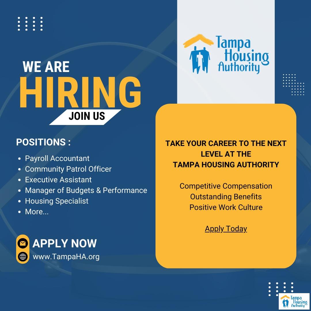 Unlock a rewarding career at the Tampa Housing Authority! Join a dynamic team committed to creating vibrant communities. Apply now to make a meaningful impact on housing initiatives. See open roles: shorturl.at/divQ2

#HousingJobs #TampaJobs #FloridaJobs #HousingAuthority
