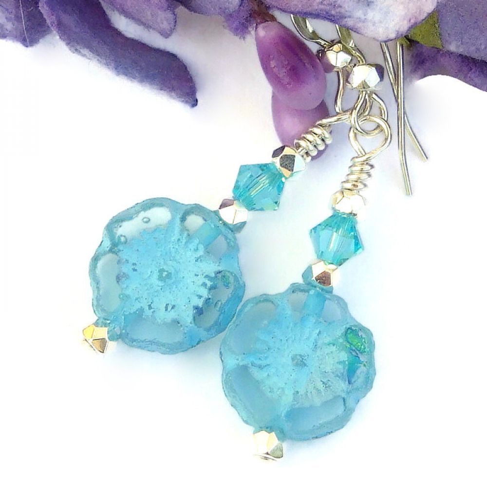Beautifully Translucent Sky #Blue #Flower #Earrings w/ #Swarovski Crystals! via @ShadowDogDesign #cctag #MothersDay #FlowerEarrings     bit.ly/SkyBlooms