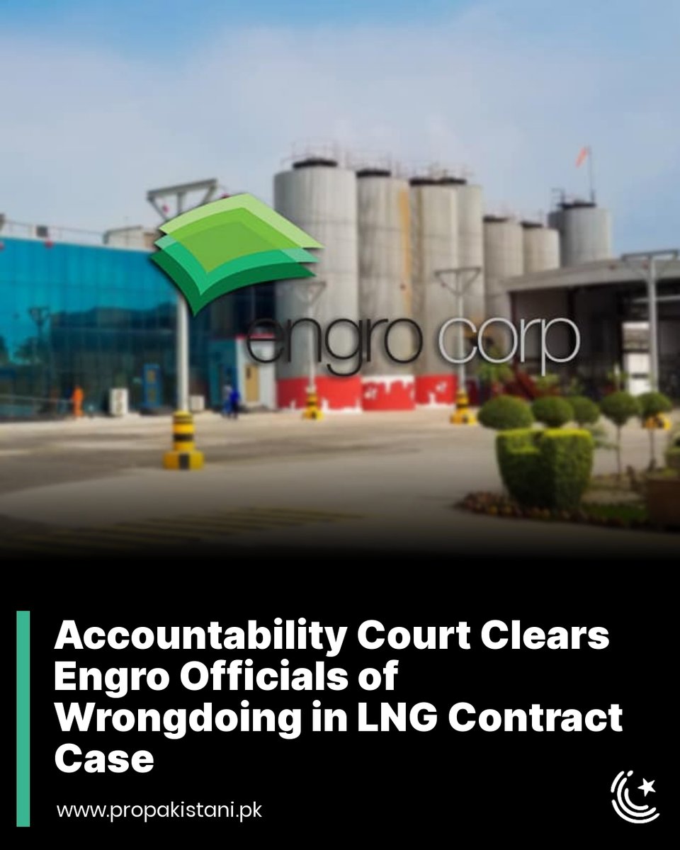 ProPakistaniPK's tweet image. The Accountability Court has honorably exonerated and acquitted Engro Corp Chairman Hussain Dawood, Director Abdul Samad Dawood, and former CEO Sheikh Imran ul Haq, in the award of the LNG contract to Engro Elengy Terminal Limited.

Read More:  propakistani.pk/2024/04/30/acc…