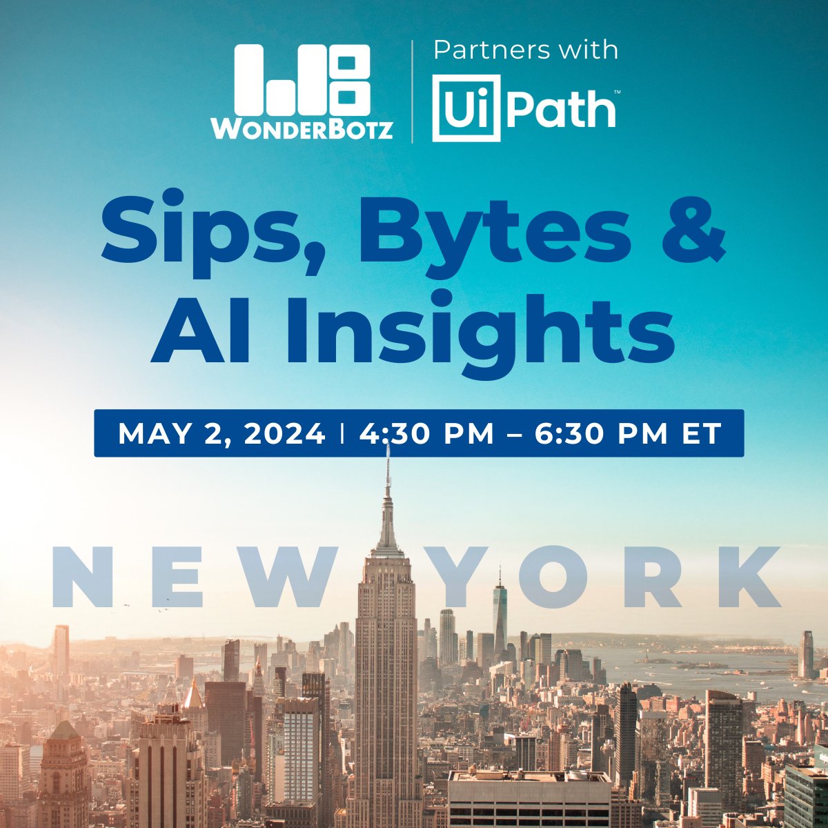 We are hosting our first roadshow in New York tomorrow with @UiPath! 🗽 Are you in NY & would like to learn more about what's new in the #IntelligentAutomation world? @paulapcarneiro, @SteveLaValle & @johnny2cu will be your hosts for the eve🥂 Join us!🔗wonderbotz.com/event/sips-byt…