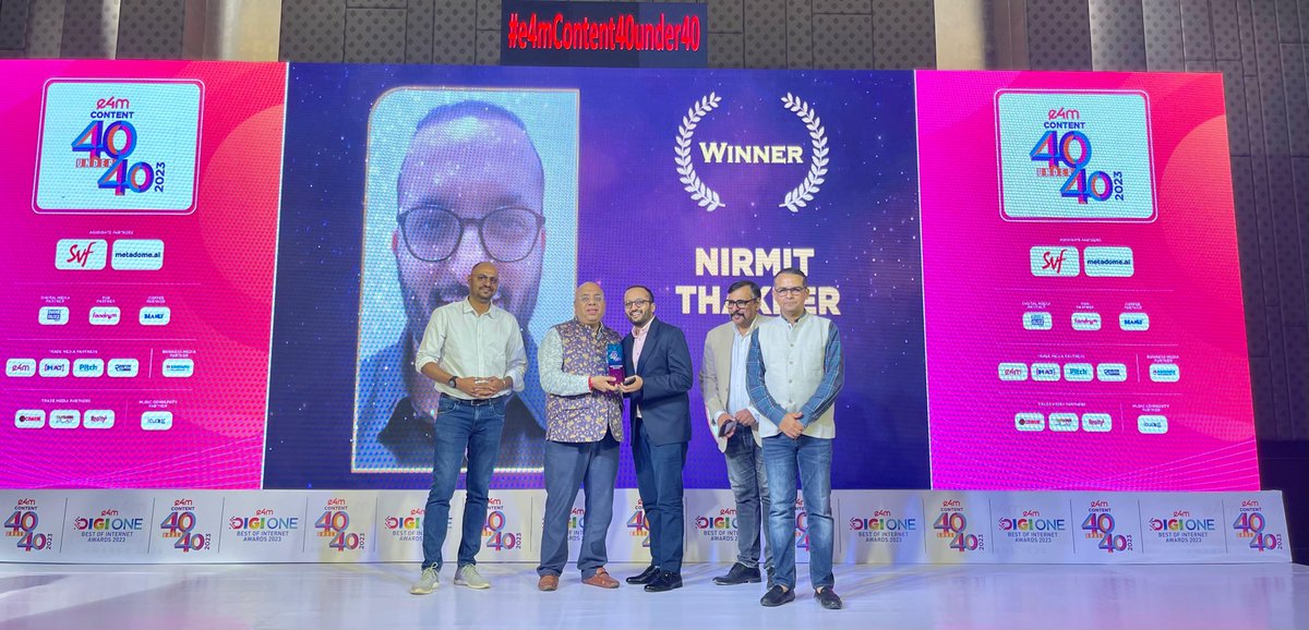 The #e4mContent40Under40 Awards celebrates pioneers who have made remarkable contributions to the ever-evolving Content Marketing landscape.
Many Congratulations #NirmitThakker , President - Corporate Reporting , #SGAAdsvita on winning the prestigious title!🌟

#e4mAwards