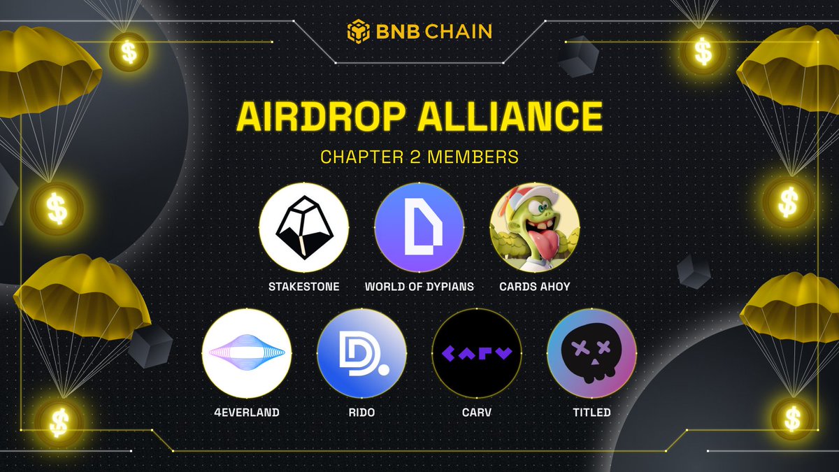 Introducing Chapter 2 Members! Our partners @Stake_Stone, @worldofdypians, @cardsahoygame, @4everland_org, @rido_crypto, @carv_official, and @tiltedstore have allocated 10 million tokens and 103 million points to kickstart this new chapter. dappbay.bnbchain.org/campaign/bnb-c…