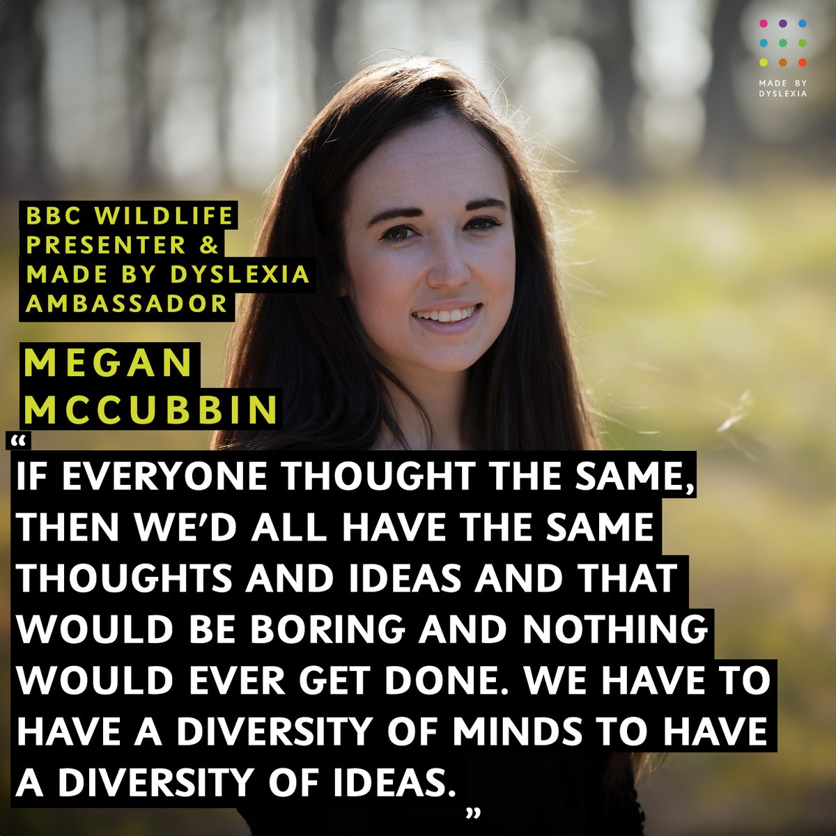🧠Diversity of minds = Diversity of ideas💡 Wise words from our NEW ambassador, BBC wildlife presenter and zoologist, @MeganMcCubbin Hear more of her wisdom in this week's episode of our podcast: #LessonsInDyslexicThinking. Watch it here: bit.ly/45fuzar