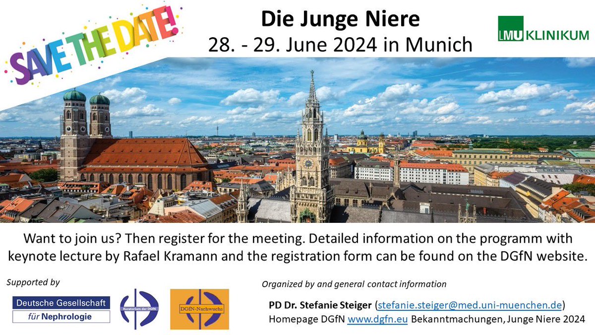 Come and join us! The registration deadline (May 1, 2024) for the upcoming Junge Niere meeting on June 28-29, 2024 is approaching. Check out the program on the @dgfn_ev website. Lot‘s of opportunities for talks for students and clinician scientists in the field of nephrology.