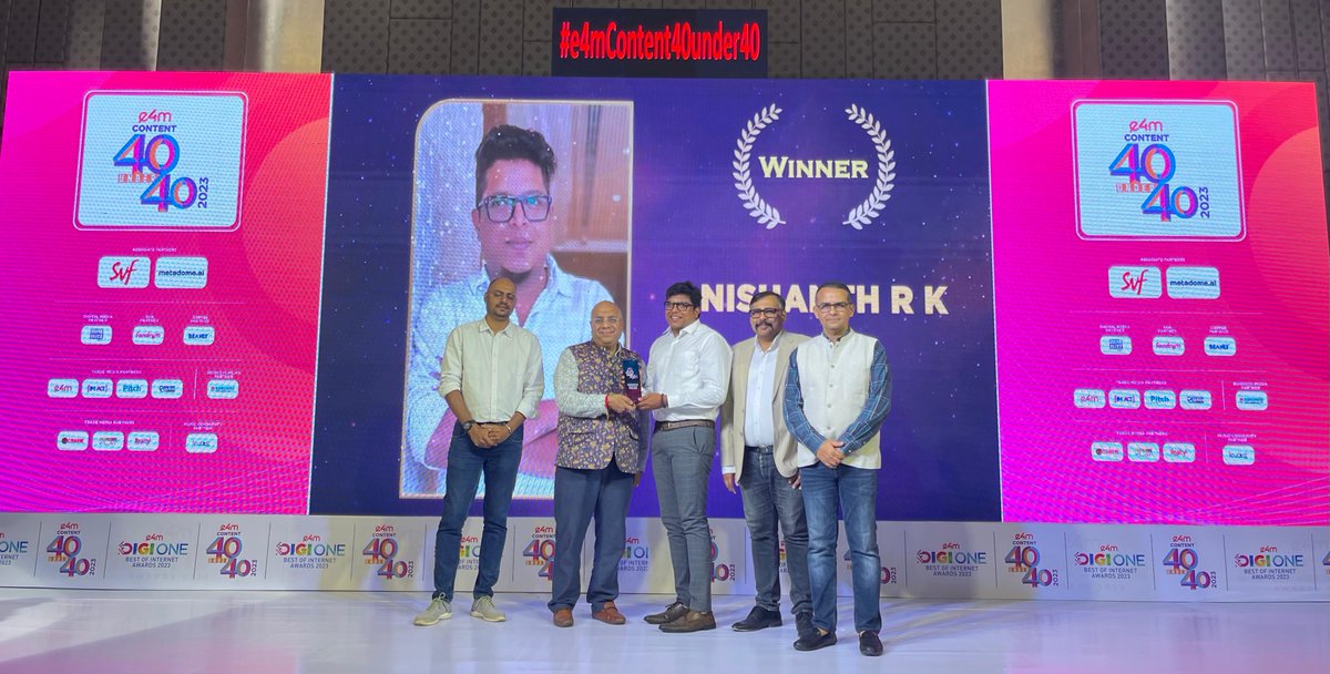 The #e4mContent40Under40 Awards celebrates pioneers who have made remarkable contributions to the ever-evolving Content Marketing landscape. 
Many Congratulations #NishanthRK , Brand Manager , #EquitasSmallFinanceBank on winning the prestigious title!🌟

#e4mAwards