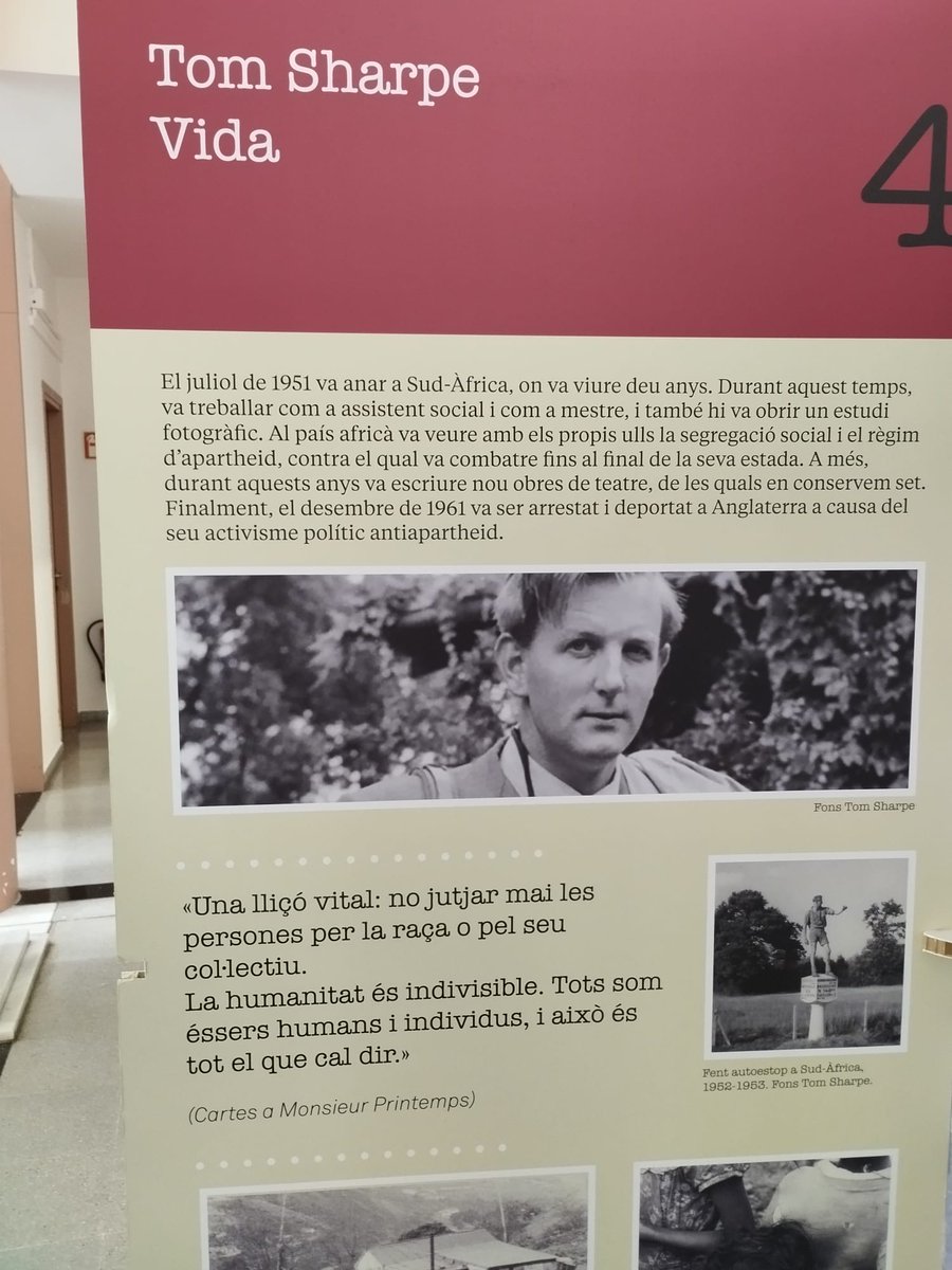 Tom Sharpe: 'Una lliçó vital: no jutjar mai les persones per la raça o pel seu col·lectiu. La humanitat és indivisible. Tots som éssers humans i individus, i això és tot el que cal dir'