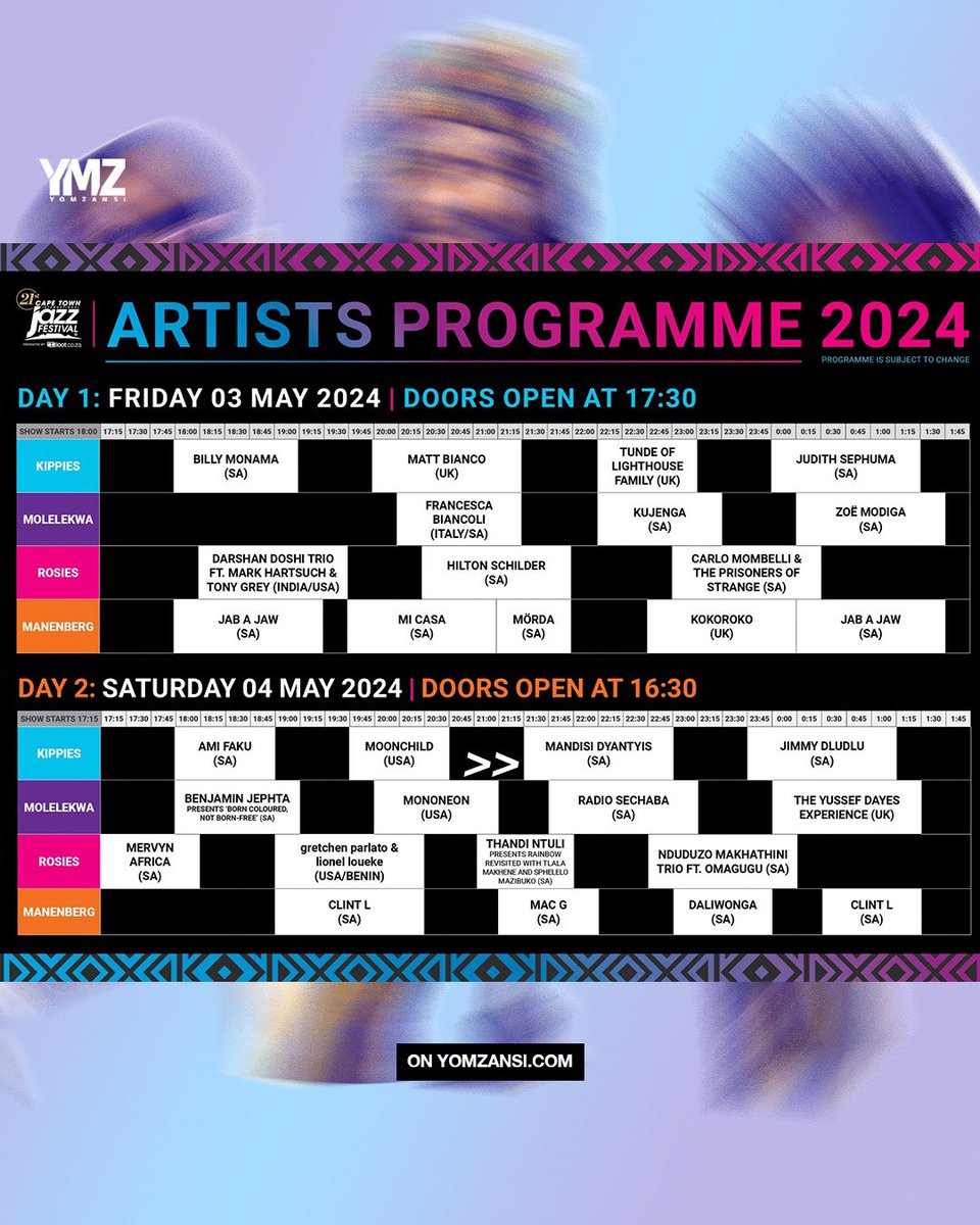 It’s Cape Town Jazz #CTIJF2024 festival weekend

Here’s what to expect >>(link: bit.ly/43gMq0E)