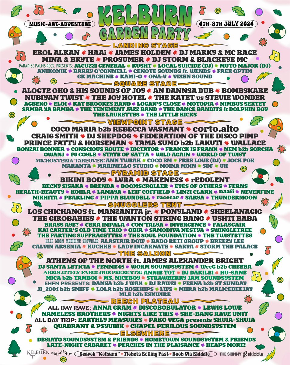@kelburnparties is coming 🍄 Playing The Pyramid Stage - Sunday - curated by @theskinnymag ✨ Grab some wet wipes and grab a ticket 🎟️ kelburngardenparty.com/tickets/